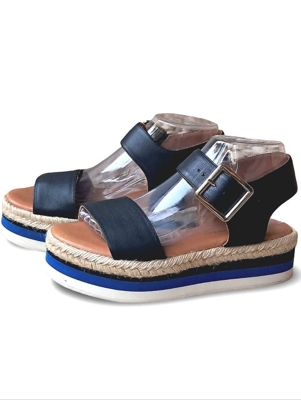 André Assous Cindy Platform Espadrille Sandal Sz 7.5/8  Blk Leather NWOT
